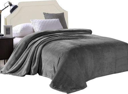 Exclusivo Mezcla Waffle Textured Soft Fleece Blanket, King Size Bed Blanket, Cozy Warm and Lightweight (Dark Grey, 90x104 inches)