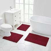 Walensee Non-Slip Bathroom Rugs Chenille Soft Striped Plush Bath Mat, 20" x32", Red