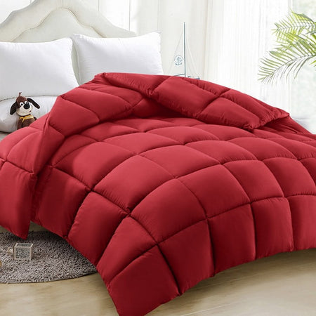 Comforter Full Red All Season Down Alternative, Cooling Quilted Duvet Insert, Bed Comforter with Corner Tabs, Washable Hypoallergenic Reversible Quilt