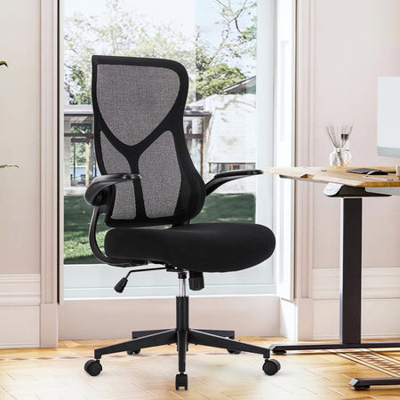 Yoyomax Office Chair, Ergonomic Home Office Desk Chairs, Computer Chair with Comfortable Armrests, Mesh Desk Chairs with Wheels, Black