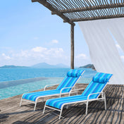 Hommow Outdoor Chaise Lounge Chair, Set of 2 Adjustable Patio Chaise Lounges for Beach Yard Pool,Blue