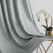 Exultantex Grey Blackout Curtains for Living Room,Pom Pom Thermal Window Curtains,50"W x 95"L, 2 Panels, Rod Pocket