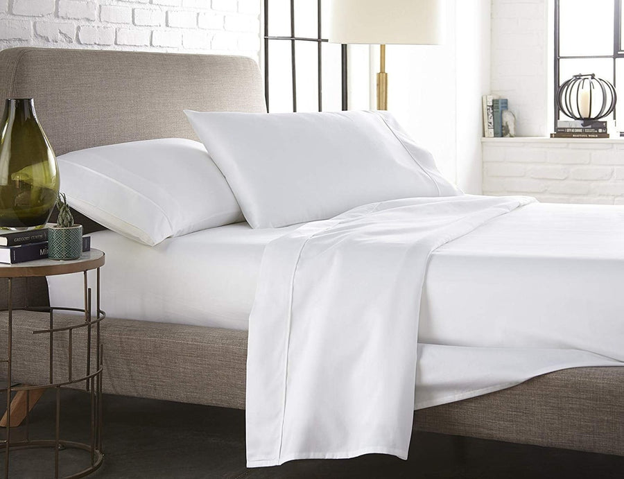 Amay 100% Cotton 600-Thread Count 4-PCs Sheet Set Easily Fit upto 21 Inch Deep Pockets Solid California King, White