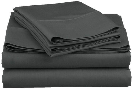 Amay 100% Cotton 600-Thread Count 4-PCs Sheet Set Easily Fit upto 24 Inch Deep Pockets Solid Pattern ( Queen, Dark Grey )
