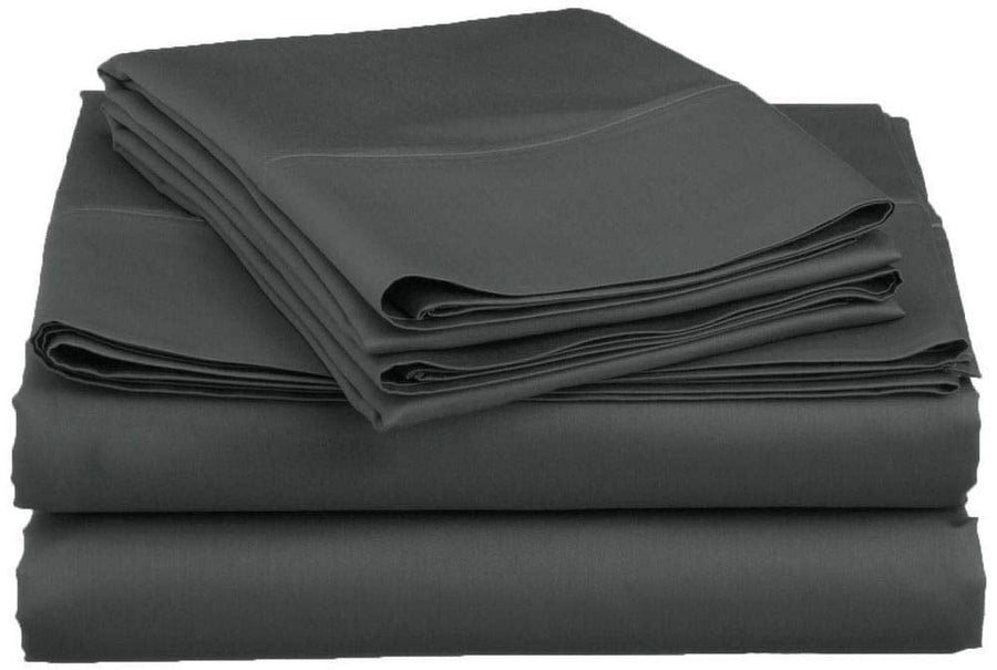 Amay 100% Cotton 600-Thread Count 4-PCs Sheet Set Easily Fit upto 24 Inch Deep Pockets Solid Pattern ( Queen, Dark Grey )