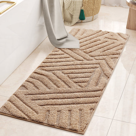 PABUBE Bathroom Rug, Soft Absorbent Bathroom Mat, Non Slip Shag Bath Rug, Machine Washable Bath Mat, 20"x 51" , Khaki