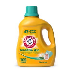 ARM & HAMMER Sensitive Skin Liquid Laundry Detergent Soap, Fresh Scent, 105 fl oz, 105 Loads