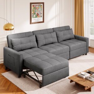 Asofer 3-in-1 Convertible Sleeper Sofa Bed, Adjustable Futon Couch Recliner with Metal Frame for Living Room, Home & Office - Dark Gray