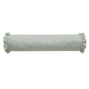 Home Decor Collection 8" x 20" Green Striped Ruffle Bolster Decorative Pillow