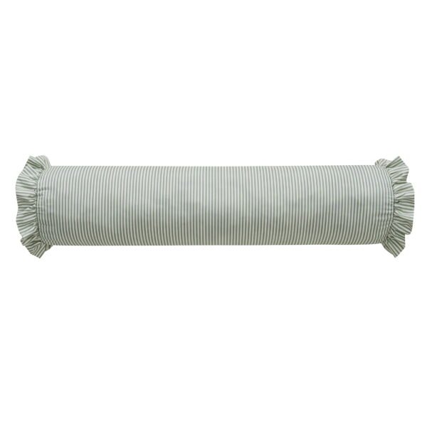 Home Decor Collection 8" x 20" Green Striped Ruffle Bolster Decorative Pillow