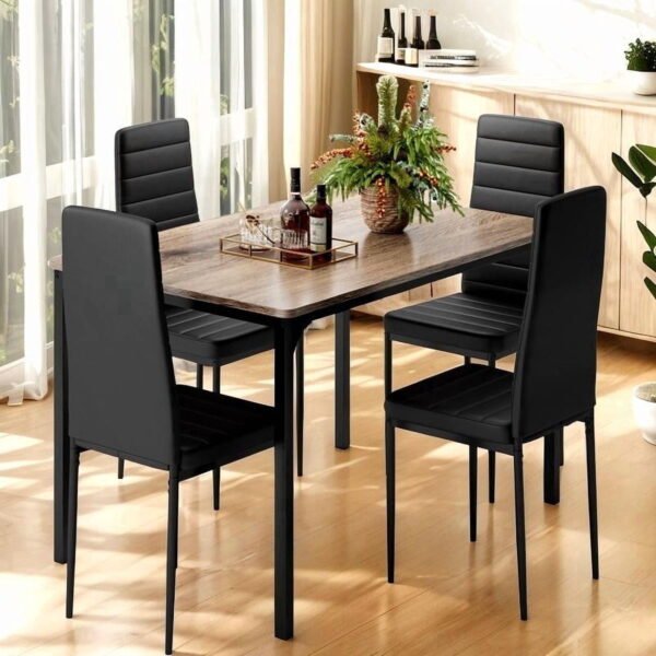 Lofka Dining Table Set for 4, Dining Table and Chair 1 Table & 4 PU Leather Chairs for Small Spaces,Gray