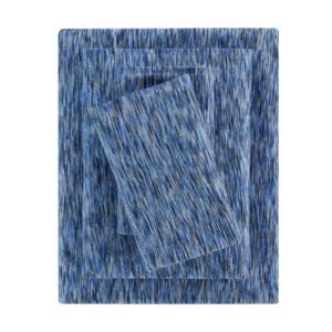 Mainstays 100% Cotton Extra Soft Jersey Bed Sheet Set, King, Blue Crackle, 4 Pieces
