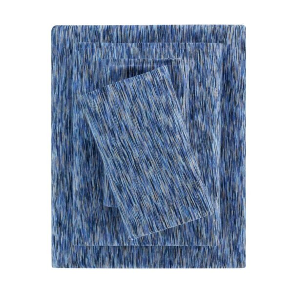 Mainstays 100% Cotton Extra Soft Jersey Bed Sheet Set, King, Blue Crackle, 4 Pieces