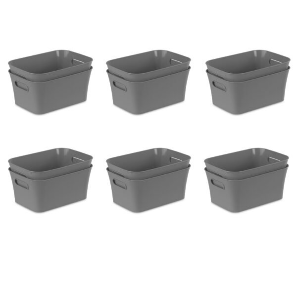 Mainstays Set of (2) Small Bins, Open Plastic Storage Containers, Versatile Stylish Organizers, Gray, 6 Pack